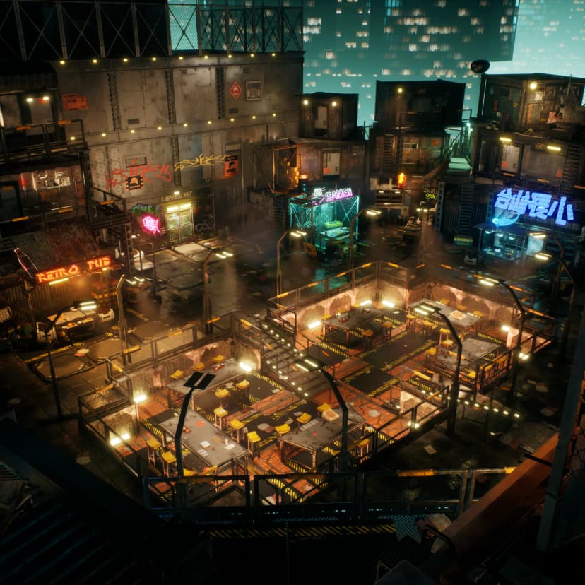 Cyberpunk Rooftop Market