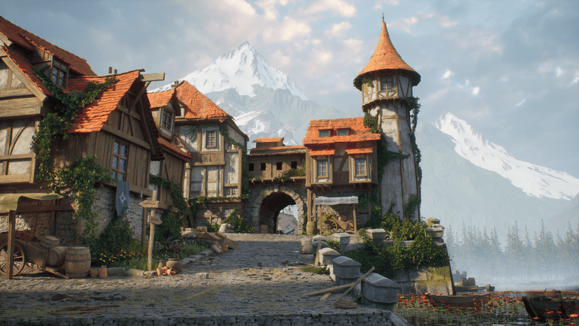 Medieval Lakeside Town Environment